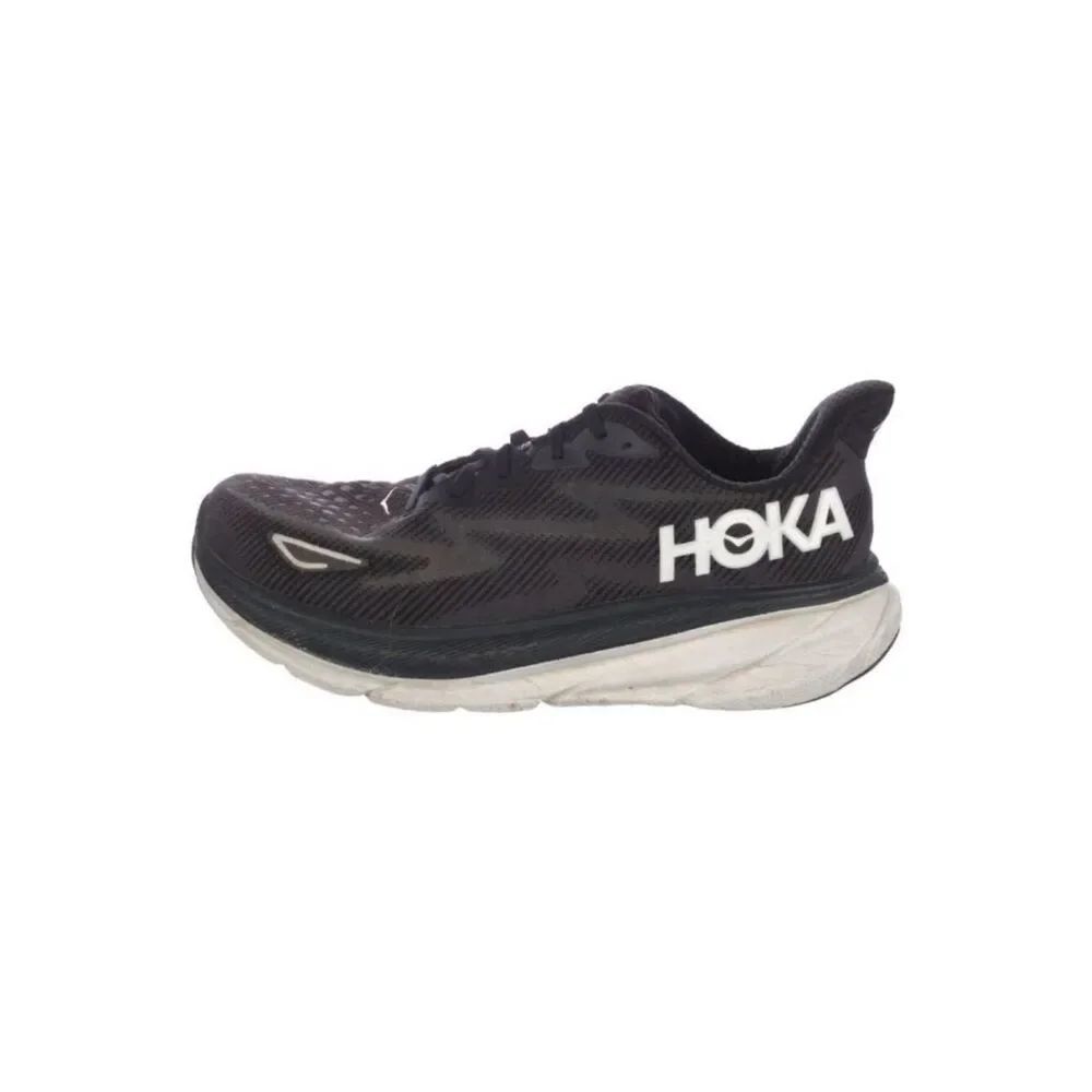 Hoka Authentic Men’s Black White M Clifton 9 Wide Athletic Sneakers 10.5